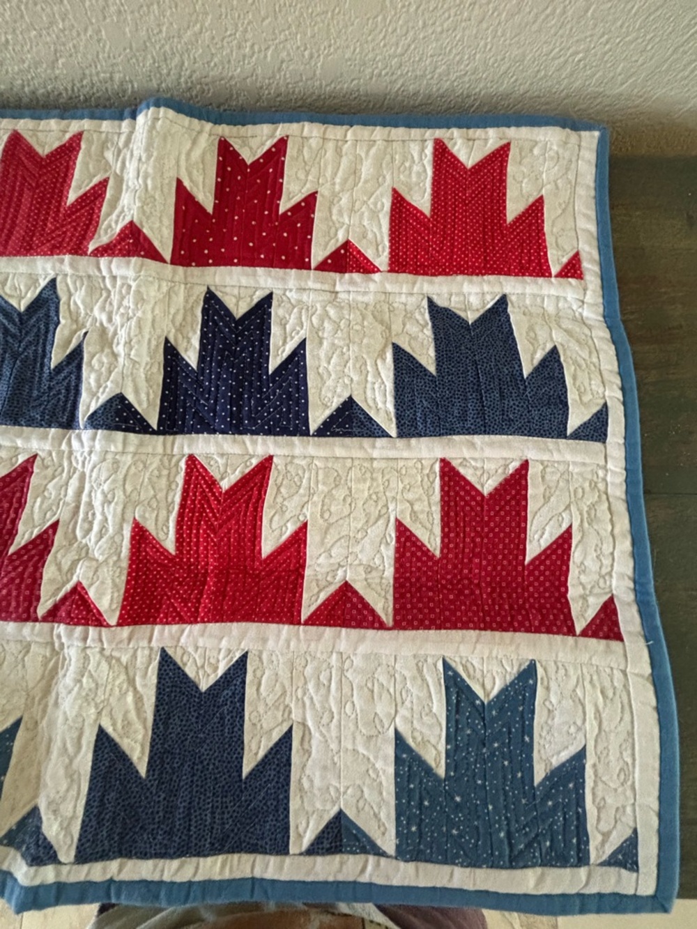 Handmade Quilted Piece Red White Blue - Picture 2 of 7